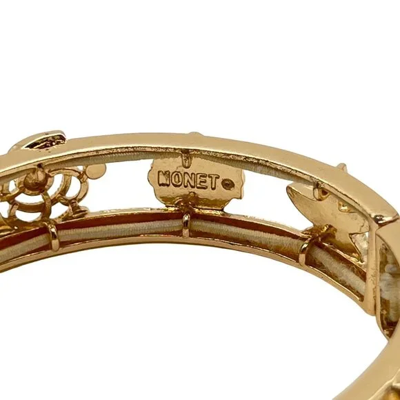 Monet Gold Tone Sea Life Bangle Bracelet Starfish Turtle Shell Elastic Nautical - Picture 2 of 6